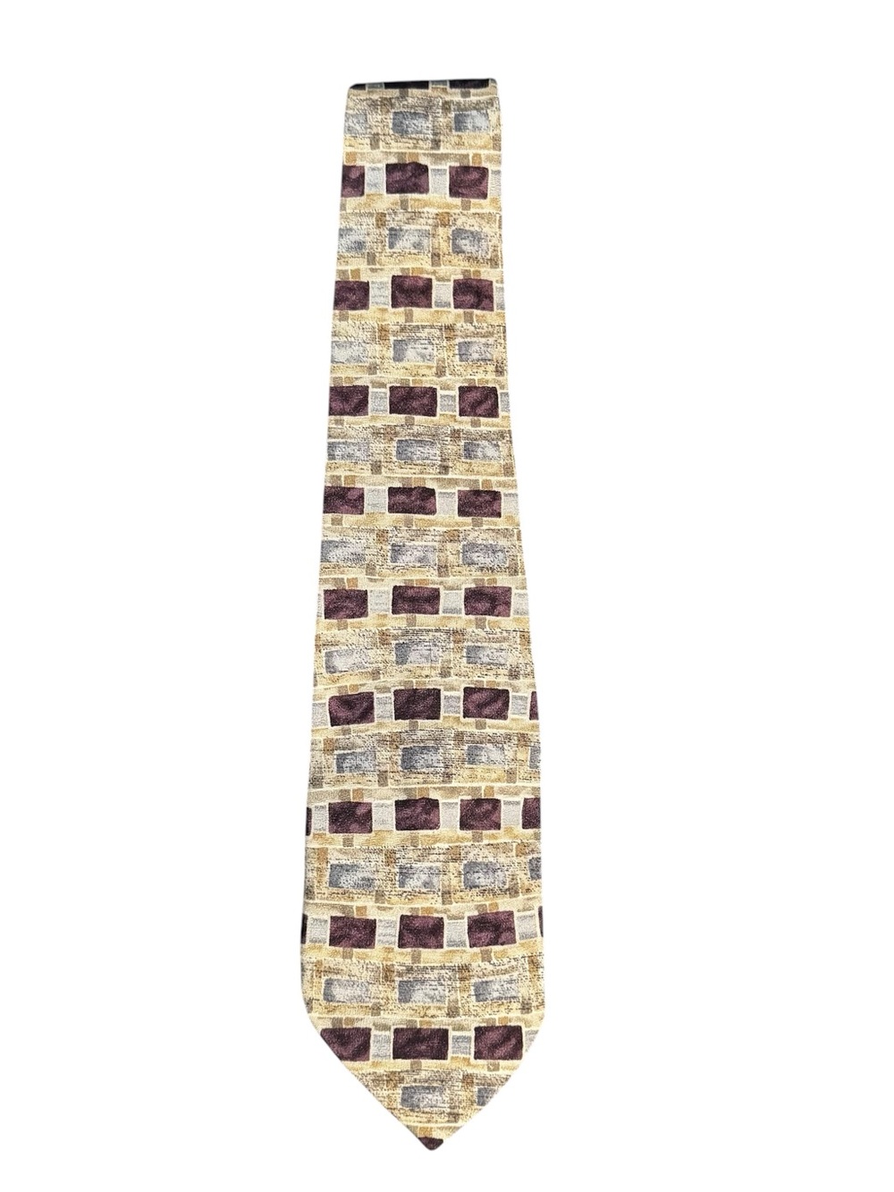 J. Riggings Mens Geometric Pattern Tie in Purple, Gray and Beige - Picture 3 of 3